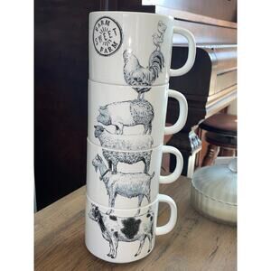 Rare Creative Co-Op Stacking Farm Animal Mugs Full Set of 4 Chad Barrett Design